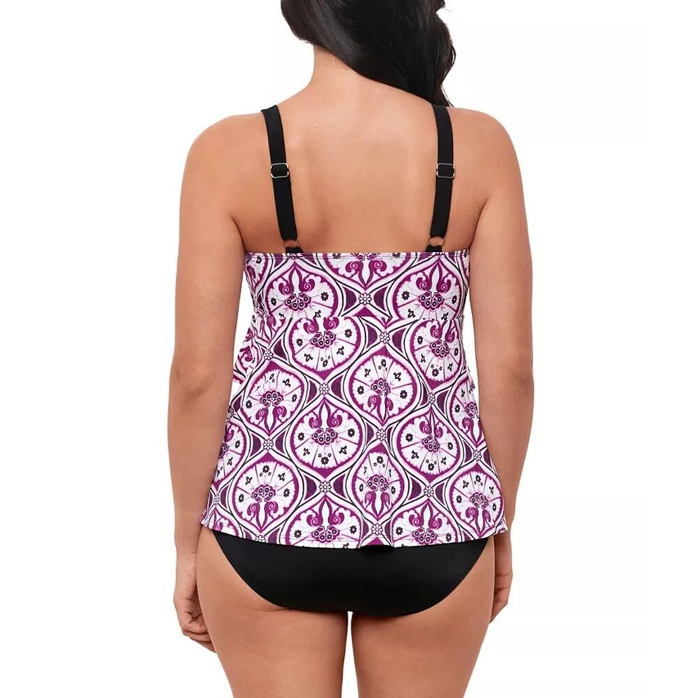 Swim Solutions Women Magenta Tile Printed Tiered One-Piece Swimsuit Size US 14 - Picture 3 of 6